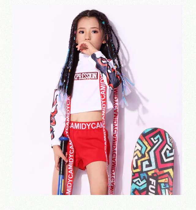 Red Kids Children Hip Hop Dance Costume Sparkly Stage Jazz Costumes Suit Girls Crop Top and Pants Street Boys Cloth | Детская одежда и