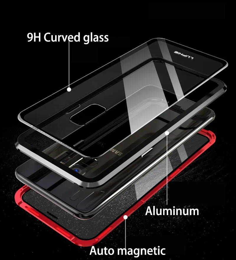 BFOLLOW передний и задний 5D изогнутый стеклянный чехол для samsung Galaxy S9 Plus/S9 Note 9 Магнитный 360 Полный корпус алюминиевый металлический чехол