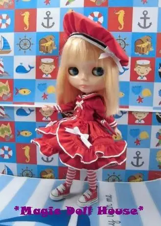 [MG003] Бесплатная доставка Neoblythe Кукольное платье # и шляпа в матросском стиле
