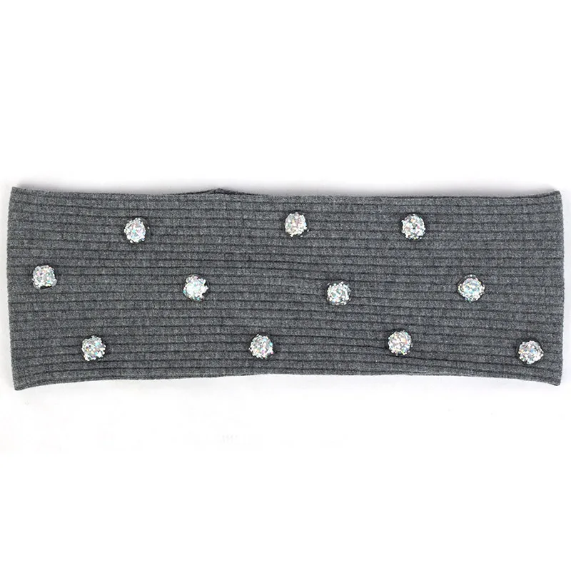 Dark Gray Silver Новая модная женская головная повязка, Повседневная смола, блестки для волос, аксессуары для девочек, Женская ребристая повязка для волос, ручная работа, хлопок, эластичная DZ758 - Цвет: Dark Gray Silver