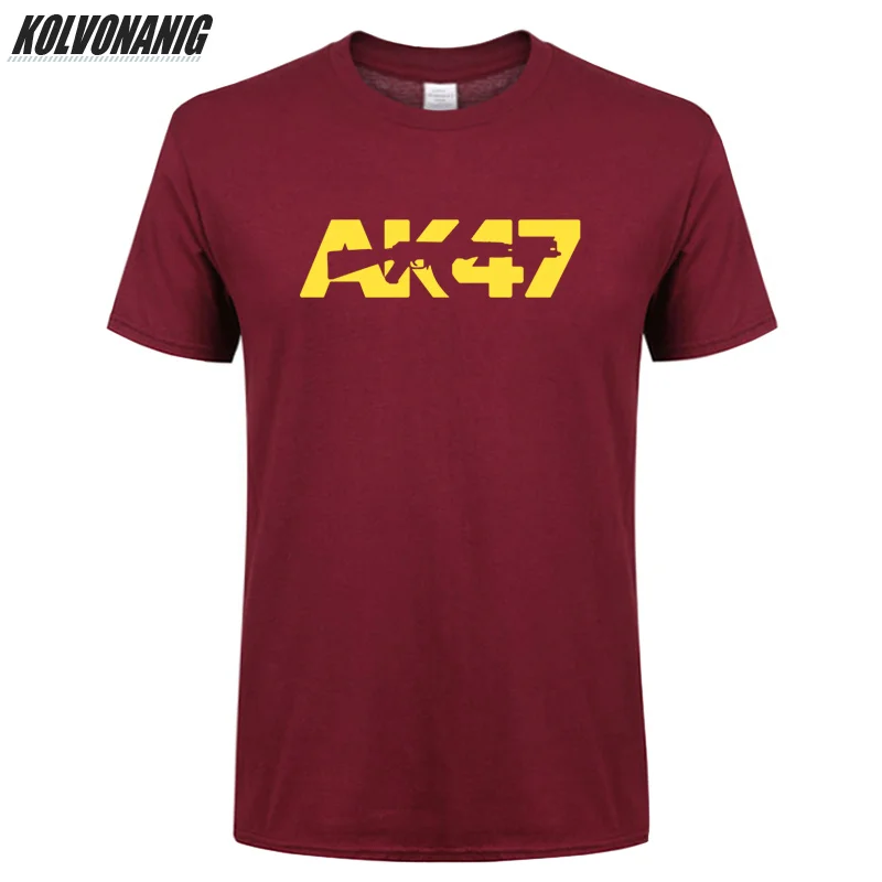 KOLVONANIG 2021 Summer Fashion New Streetwear Men Cotton T-Shirts AK47 Printed T Shirt Short Sleeve Male AK-47 Gun Tops Tees 3XL | Мужская