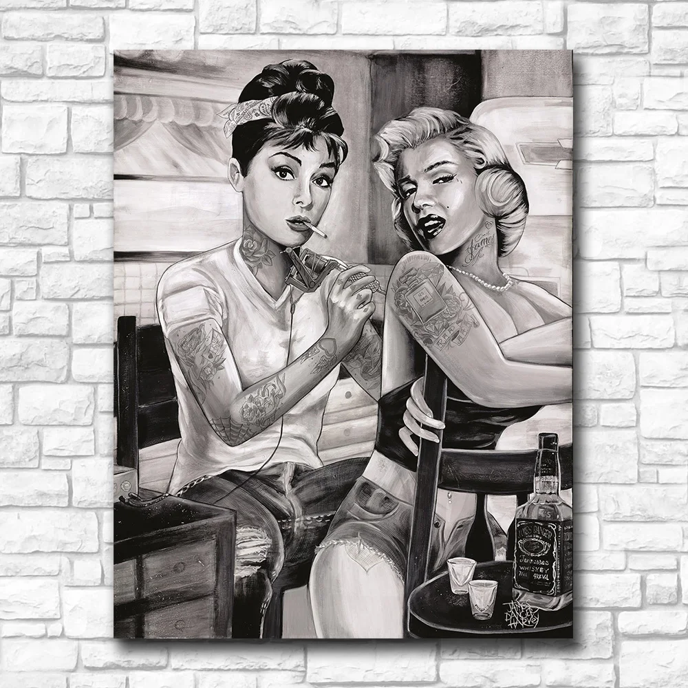 Wxkoil модные арт Мэрилин Монро и Одри Хепберн Wall Art Картина на холсте для гостиной