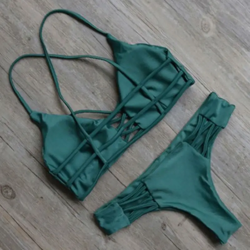 Полый купальник женский сексуальный бандаж бикини летний бандо крест купальный