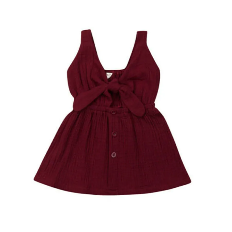 2019 Toddler Baby Girls Clothes Dress Ruffle Solid Linen Elegant Princess Party Sundress Sunsuit Cotton Outfits | Детская одежда и