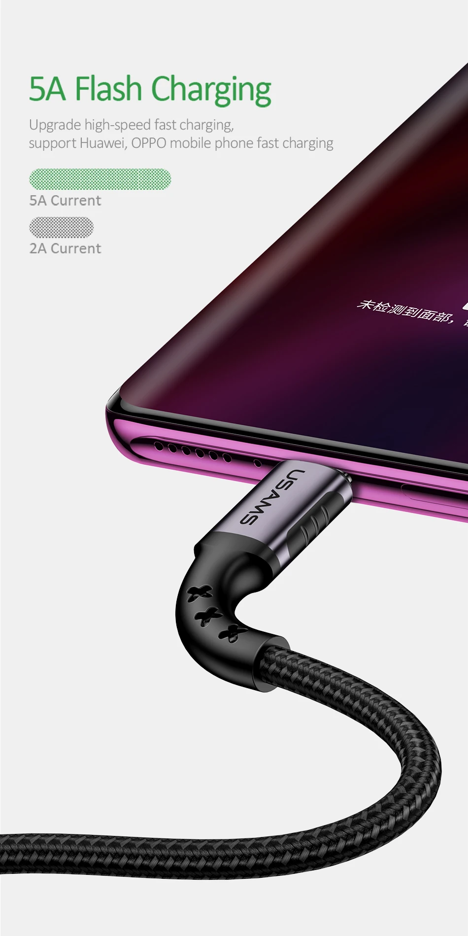 USAMS 5A кабель для быстрой зарядки type-C для huawei OPPO QC3.0 USB C кабель для передачи данных плетеный кабель для быстрой зарядки USB для samsung LG