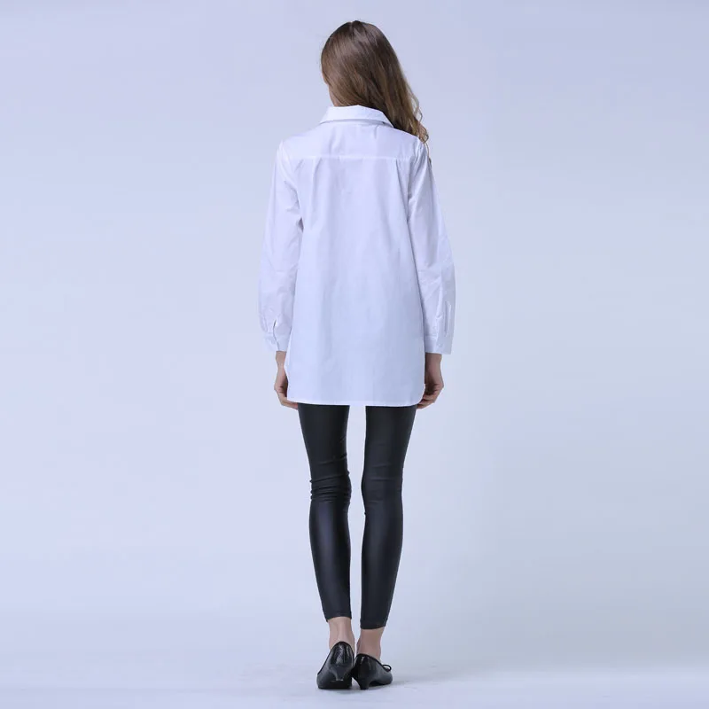 Женщины блузки с длинным рукавом отложным воротником белые рубашки Большой
