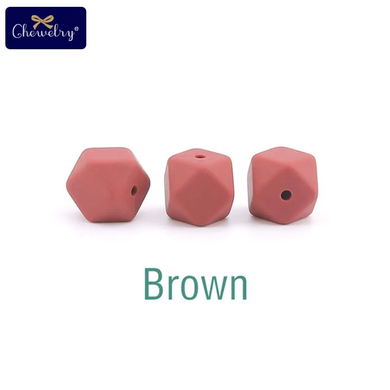 Brown 10 шт. 14 мм Детские шестигранные силиконовые бусины Восьмиугольные бусины для самостоятельной сборки соски цепи перле Силиконовые Детские Прорезыватели жевательные бусины детские товары - Цвет: Brown