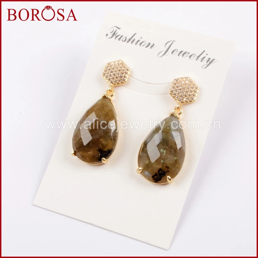 BOROSA 5 пар натуральный мульти вид граненый камень золотые серьги зубец Установка