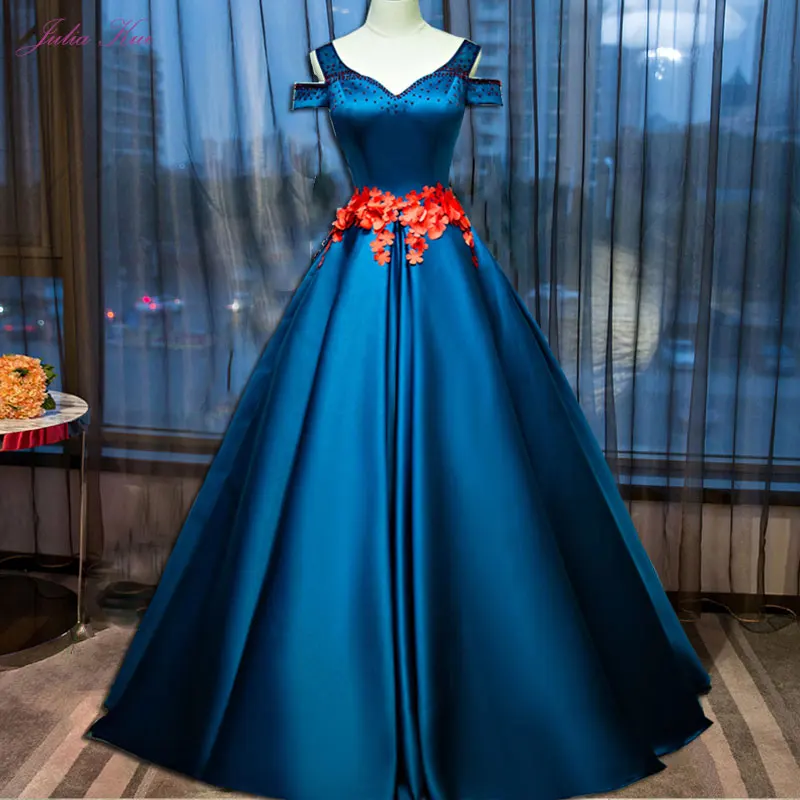 

Julia Kui Vintage Lustrous Satin Ball Gown Quinceanera Dresses Beading 3D Flowers Elegant Formal Dresses Customize Made