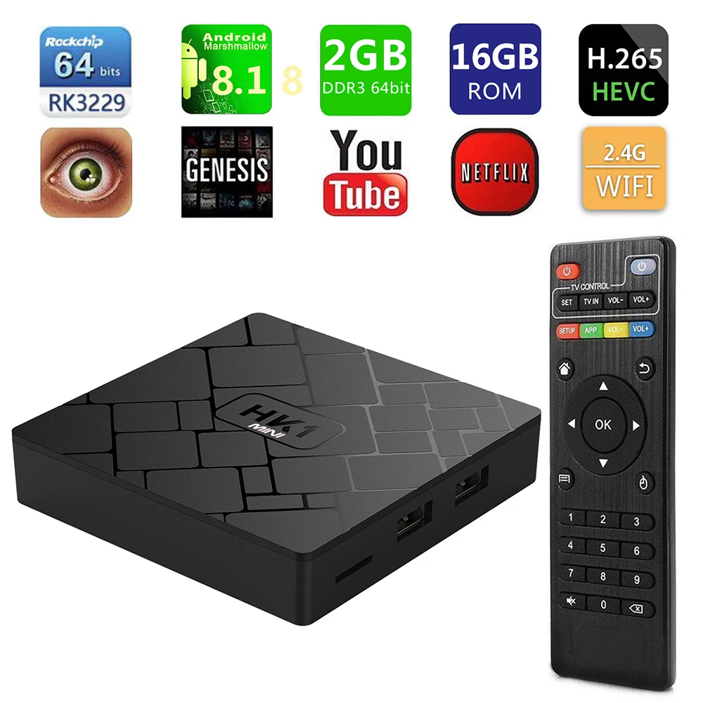 Новейший Android 8 1 Smart TV BOX HK1 Mini 2 Гб 16 Rockchip RK3229 четырехъядерный WIFI H.265 HEVC 4K 3D
