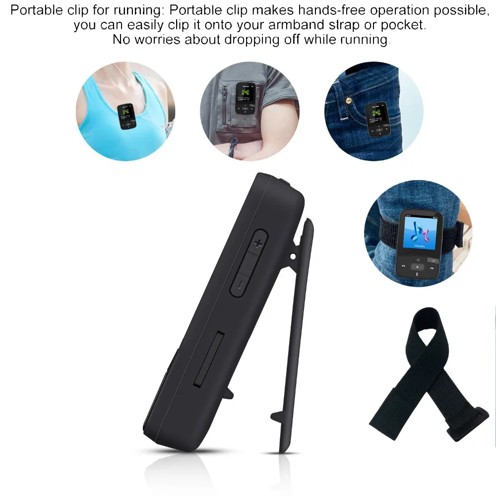 Спортивный Bluetooth MP3-плеер 16G Высококачественный музыкальный плеер без потерь с мини-клипсой, поддержка FM, электронная книга, TF карта до 64 ГБ