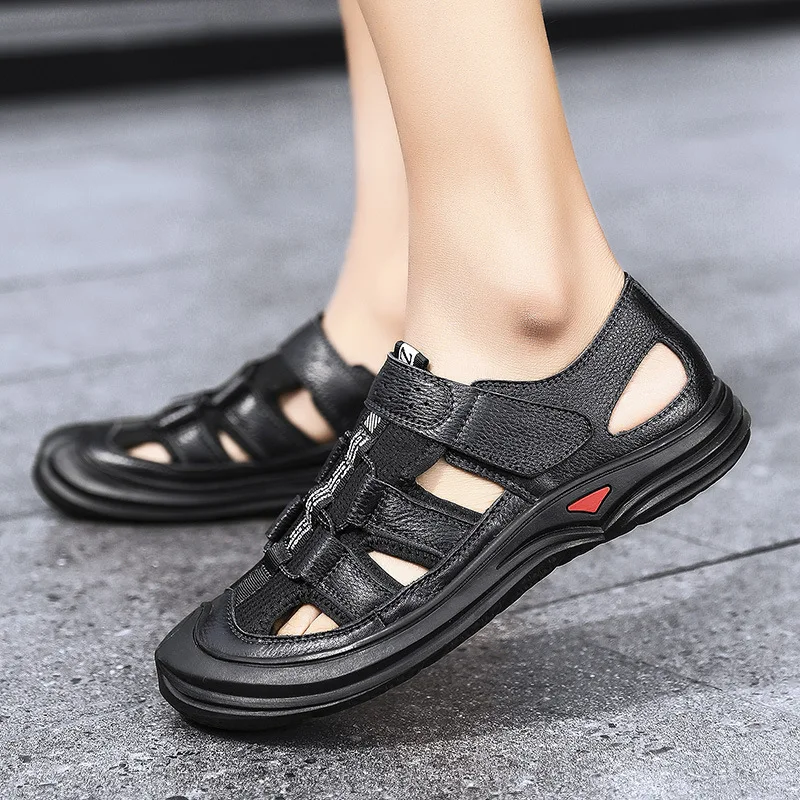 Мужские сандалии из натуральной кожи большие размеры летние открытые с закрытым