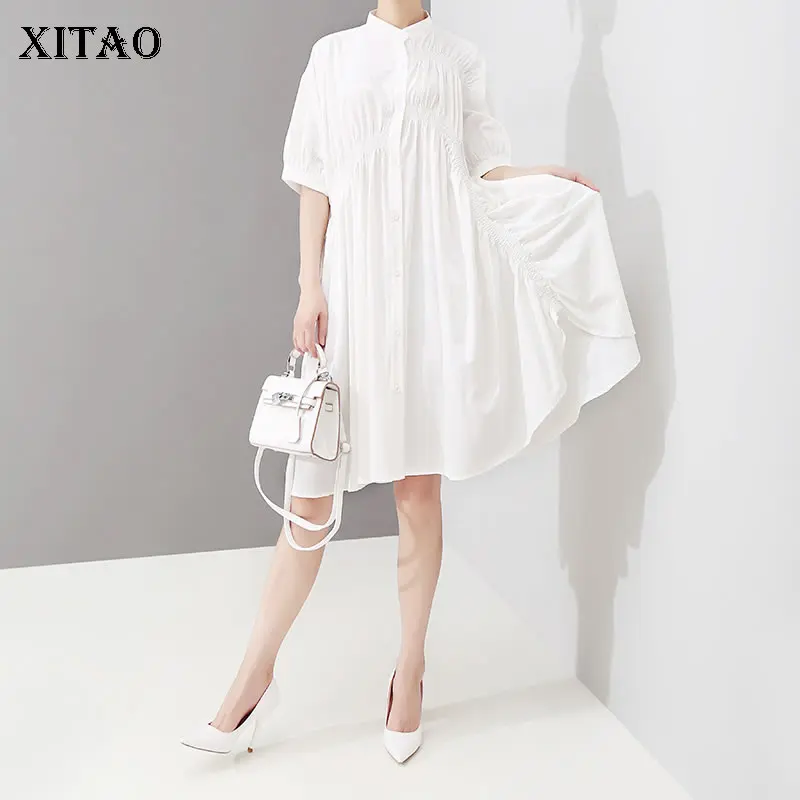 XITAO Плиссированное мини платье с неровным разрезом женская одежда 2019 стоячий