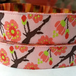 5/8 '(16 mmx5yards) цветки сливы тюльпаны розы тканые полиэстер Жаккардовая лента собака цепи аксессуары для ванной комнаты с ловкость для ошейник для собак