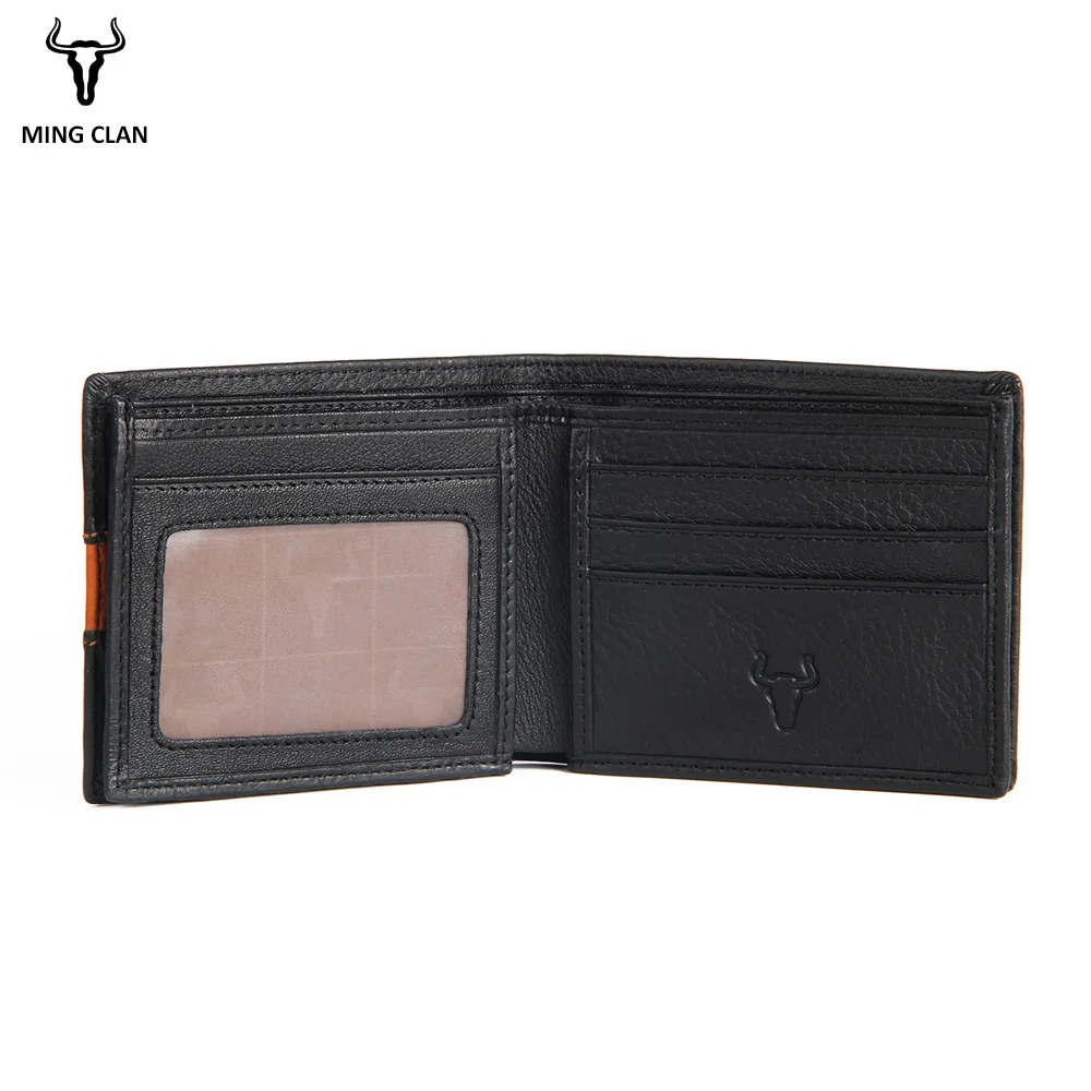 Mingclan Portomonee Leather Wallets Mens Brand Logo Card Holder Male Purse Zipper Wallet  Rfid  Small Mini Purse for Men Gift