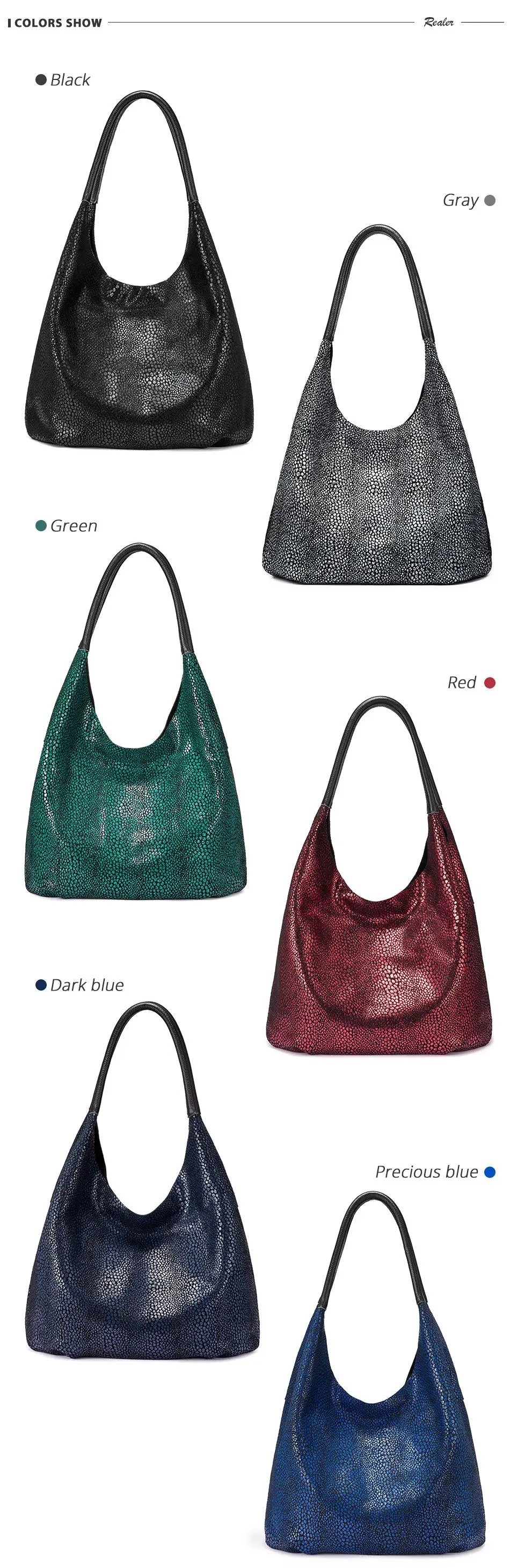 REALER genuine leather shoulder bag designer handbags women bags fashion Hobo bag ladies bags large capacity female