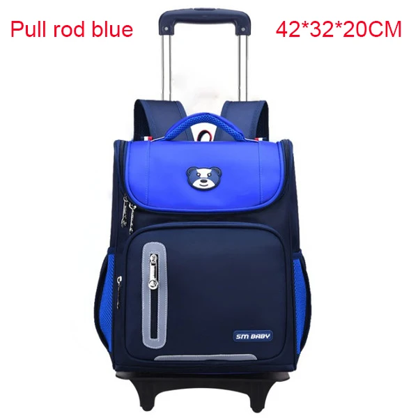 Pull rod blue Русский стиль, школьные рюкзаки на колесиках для девочек, детские школьные сумки, ортопедический рюкзак, сумка для мальчиков, детский Ранец - Цвет: Pull rod blue