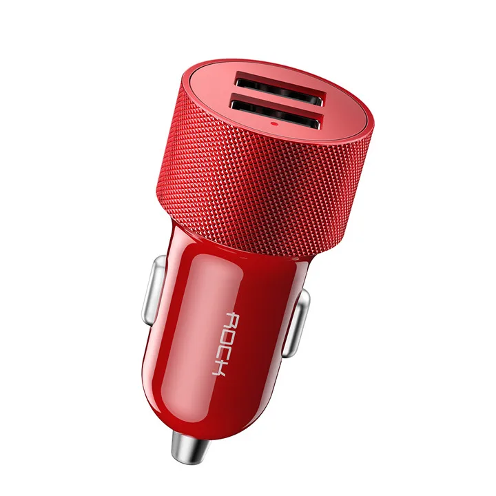 ROCK Dua-usb автомобильное зарядное устройство с выходом 2,4 а, быстрое зарядное устройство для мобильного телефона, адаптер для путешествий, прикуриватель, DC 12-24 в, металлическое автомобильное зарядное устройство - Тип штекера: Red