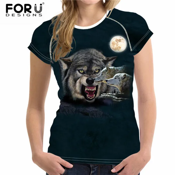 FORUDESIGNS/Модная женская футболка с принтом волка, короткий рукав, Летние удобные мягкие футболки для женщин, женская футболка, ropa mujer - Цвет: CC3577BV