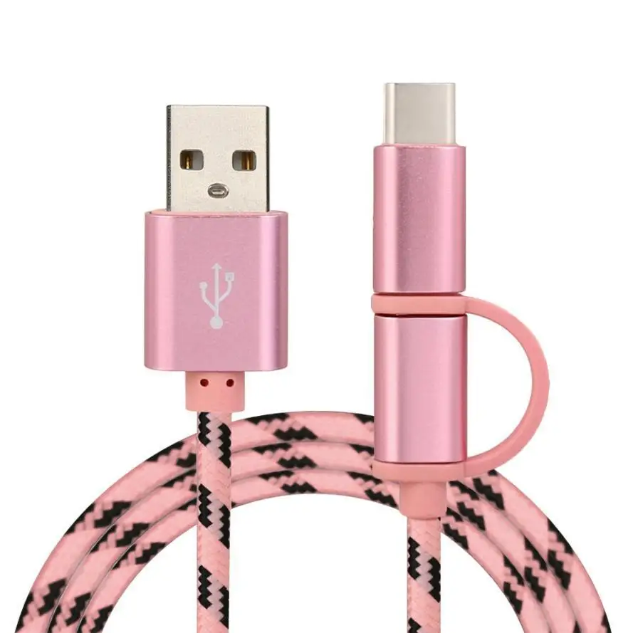 Розовый 1 м usb type C Micro USB 2 в 1 кабель для быстрой зарядки для Xiaomi huawei samsung S9 Nokia sony Oukitel кабели для зарядки мобильных телефонов - Цвет: Розовый