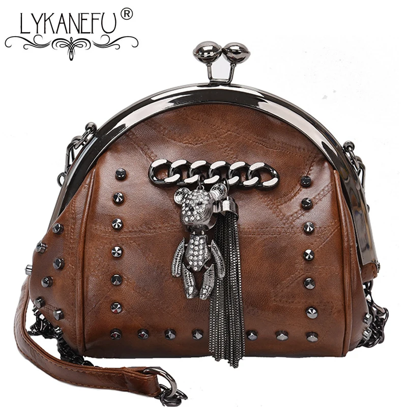 LYKANEFU Retro Clasp Bag Frame Crossbody Women Leather Handbag Designer Women's Shoulder Bags with Long Chain Drop Shipping | Багаж и