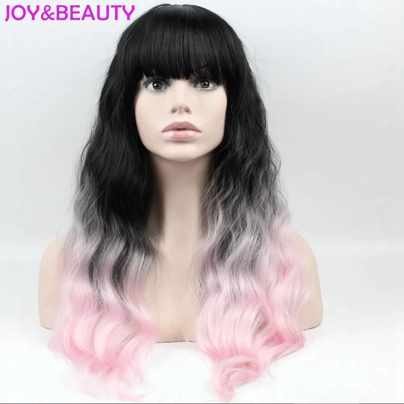 JOY& BEAUTY волосы длинные локон парик 1B черный до розовый Омбре синтетические волосы нет кружева парик Жаростойкие Волокна вьющиеся парик 24 дюймов