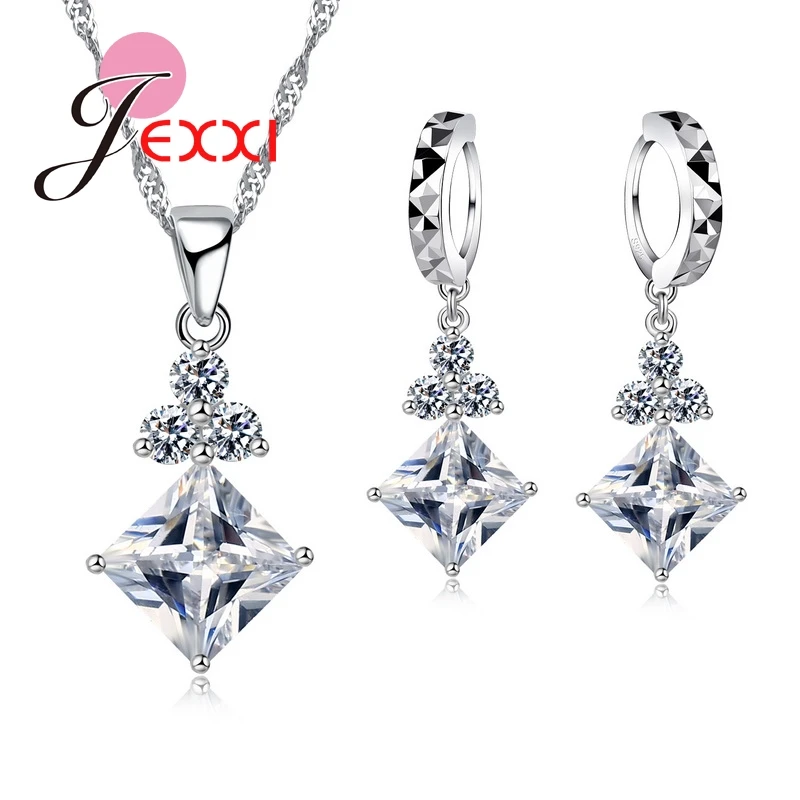 Женский Свадебный комплект из колье и серёг с квадратным кристаллом|jewelry