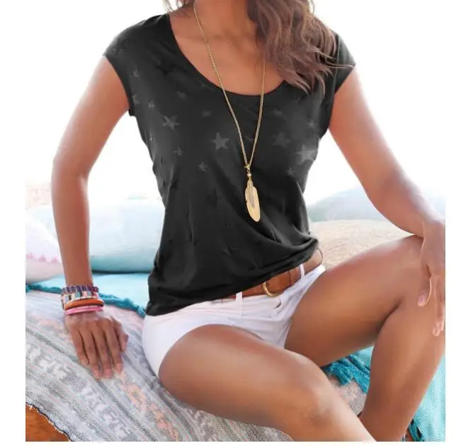 

Casual Short Sleeve T-shirt Korean Style Harajuku Star Print Women T Shirt Summer Round Neck Sexy Girls Tops Fashion Tees