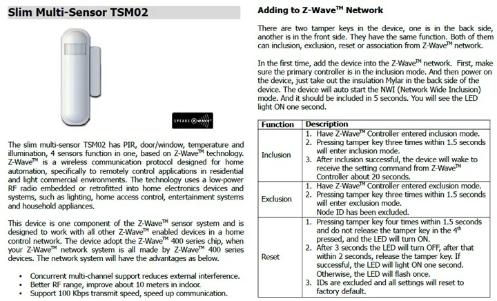 Zwave домашняя система Multi-датчик TSM02 ПИР двери/окно температура и освещение 4 Датчики в 1 868.42 мГц ЕС частоты