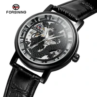 forsining mens top brand modern design hand wind movement export vintage skeleton dial leather strap dress wristwatch fsg8142m3