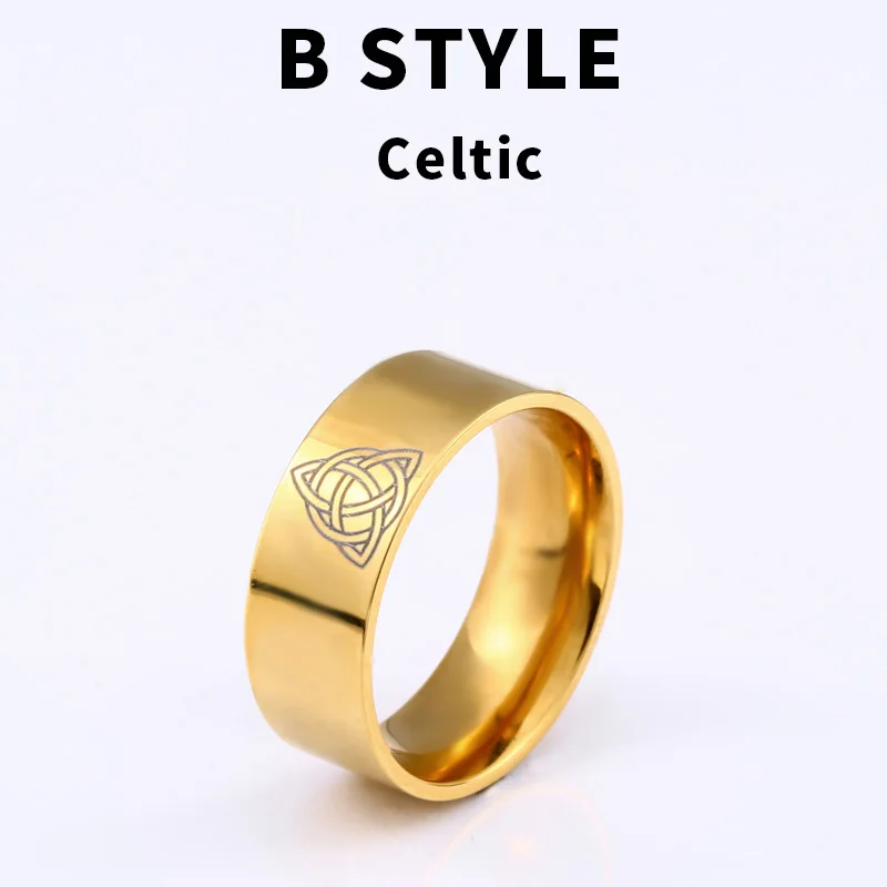 B-Gold colour-8MM Байер 316L Нержавеющая сталь панк модный стиль черный/золотой/синий цвет норвежский викинг кольцо для мужчин Свадебный амулет Odin Винтажные Украшения - Цвет основного камня: B-Gold colour-8MM