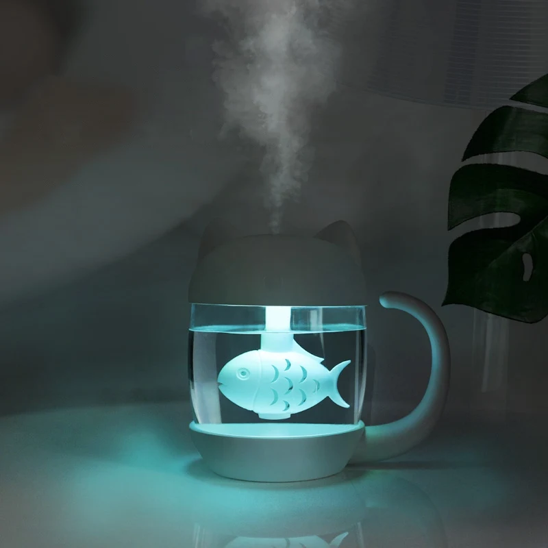 LED Light 350ML USB Cat Air Humidifier 3 in 1 Ultrasonic Cool-Mist Adorable Mini With Fan for Home office | Дом и сад