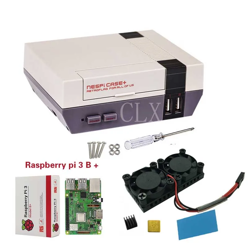 Raspberry Pi 3 Model B + (плюс) Retroflag NESPI чехол sd карта 16 ГБ двойной вентилятор радиатора для