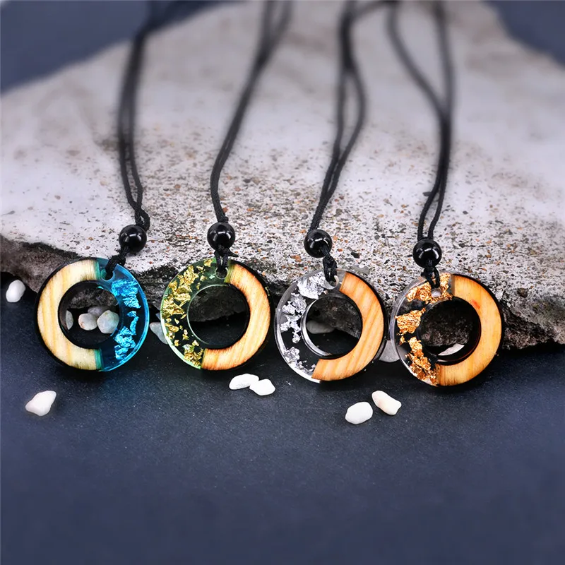 ROXI бренд romad Веревка Цепь Смола дерево круглый кулон цепочки и ожерелья для