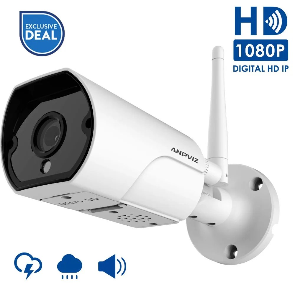 Anpviz WiFi IP камера наружная 1080P Водонепроницаемая 2MP беспроводная домашняя камера безопасности металлическая двухсторонняя аудио с адаптером питания