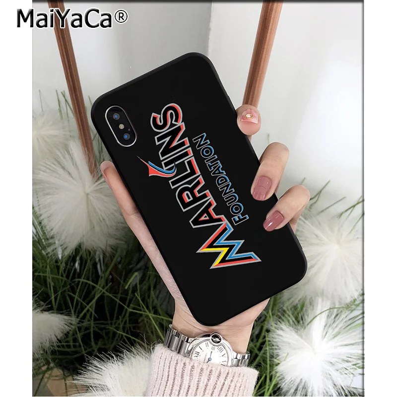 Силиконовый мягкий черный чехол MaiYaCa Miami Marlins для Apple iPhone 8 7 6 6S Plus X XS MAX 5 5S SE