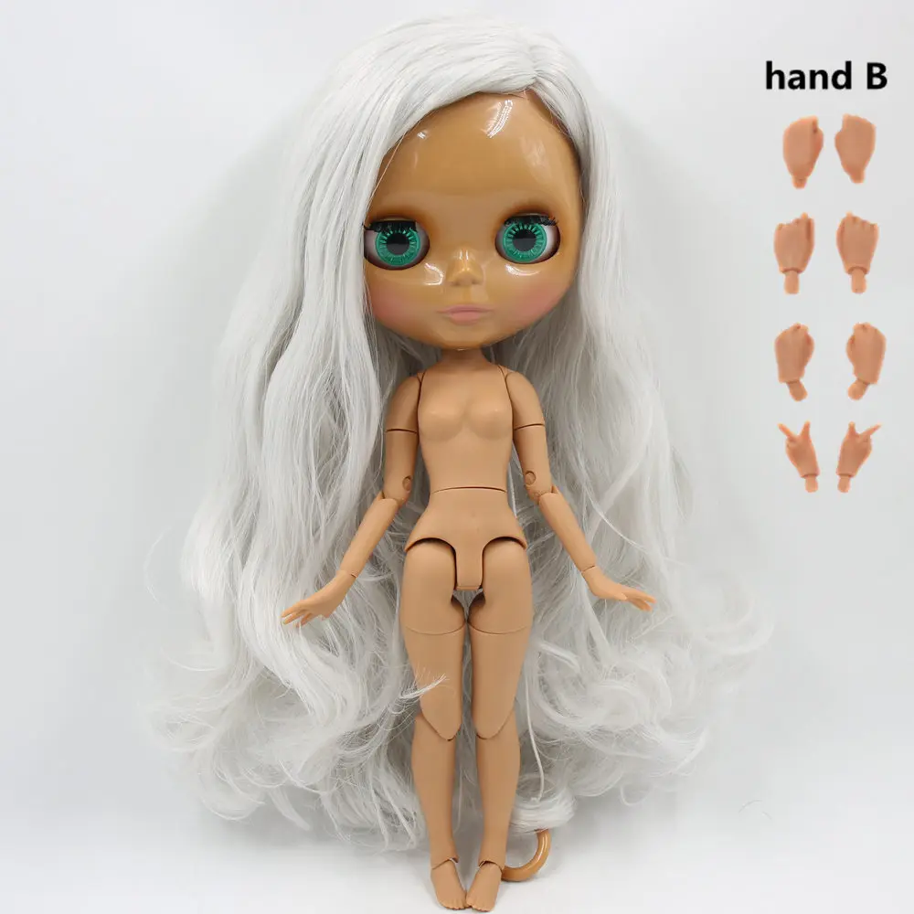 like the picture Ледяной обнаженный завод Blyth кукла No. BL1003 серые белые волосы боковая часть волосы стиль соединение тело шоколадная кожа Neo 30 см BJD - Цвет: like the picture