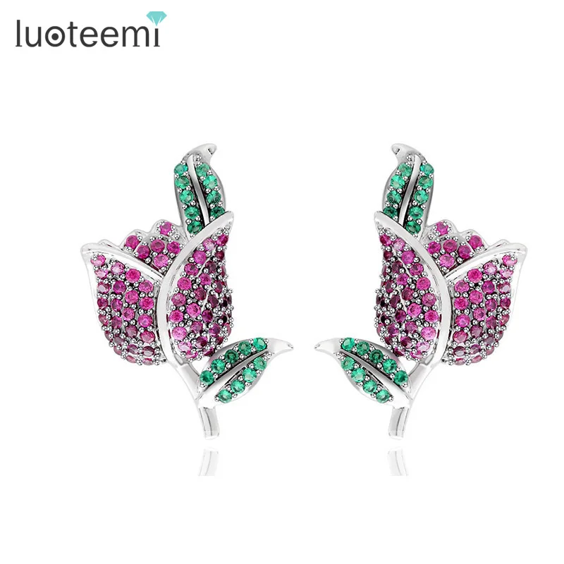 Luoteemi марка новая мода красный/синий корунд серьги стержня горячие продажа
