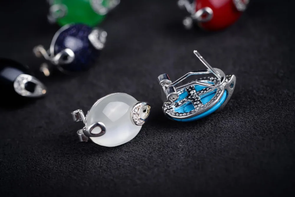 Женские серьги натуральный зеленый камень марказит подвески|silver marcasite earrings|marcasite