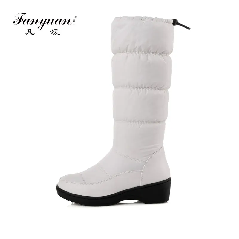

Fanyuan new winter warm snow boots fashion platform fur cotton shoes Low heels knee high boots women pu leather boots