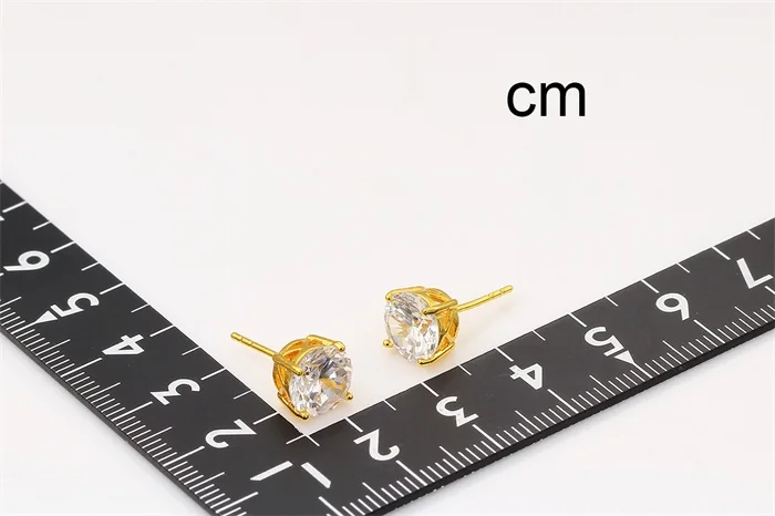 Золото Цвет Четыре коготь круглый Амур Cut Циркон Серьги-гвоздики для женщин детей