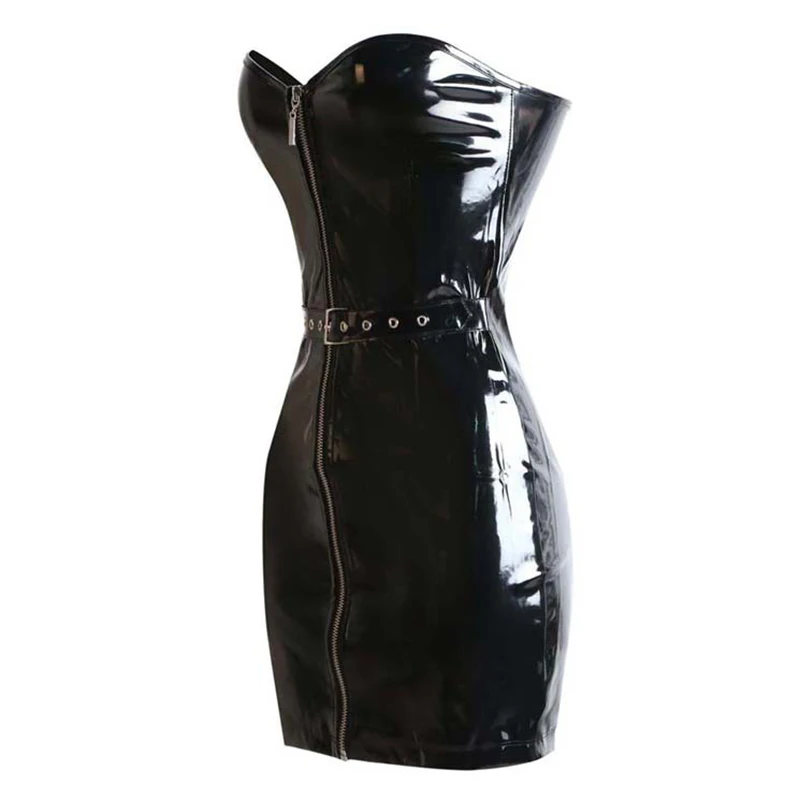 Черный корсет на молнии с пряжкой из ПВХ длинный в стиле стимпанк Женский |