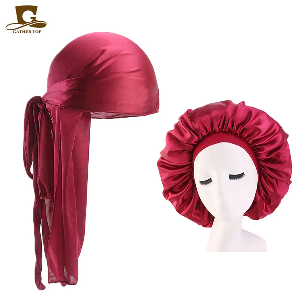 Durags and Bonnets 2 шт./компл. Мужская шелковая долговечная капота с длинным хвостом 42 см