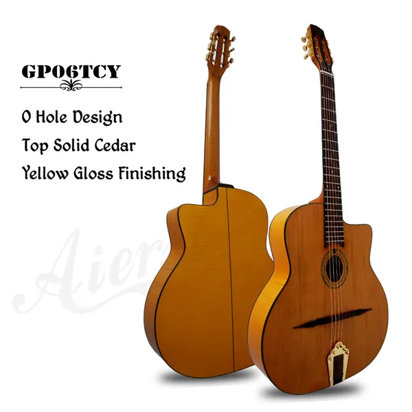 cedar top yellow Aiersi бренд овальные отверстия Petit Bouche Твердый Топ Django Джаз Цыганская Гитара с бесплатным Чехол для гитары - Цвет: cedar top yellow
