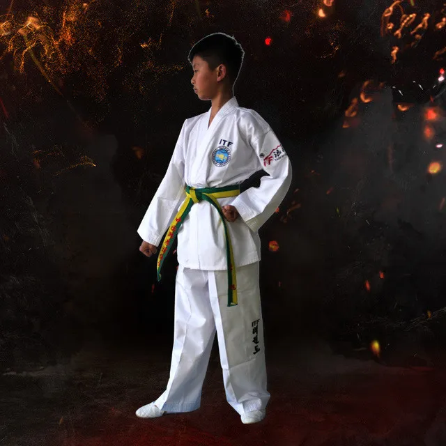 Белая униформа для тхэквондо взрослых и детей дышащий хлопок каратэ черный