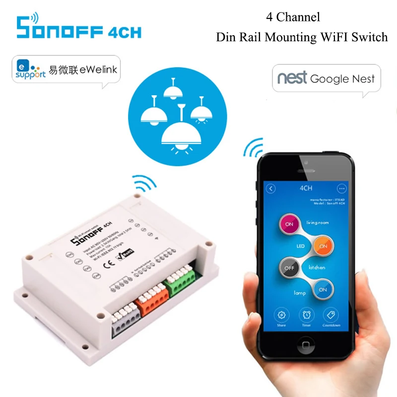 Sonoff умный дом Наборы для автоматизации sonoff 4Ch Pow основные РФ мост B1 slampher AM2301 Сенсор