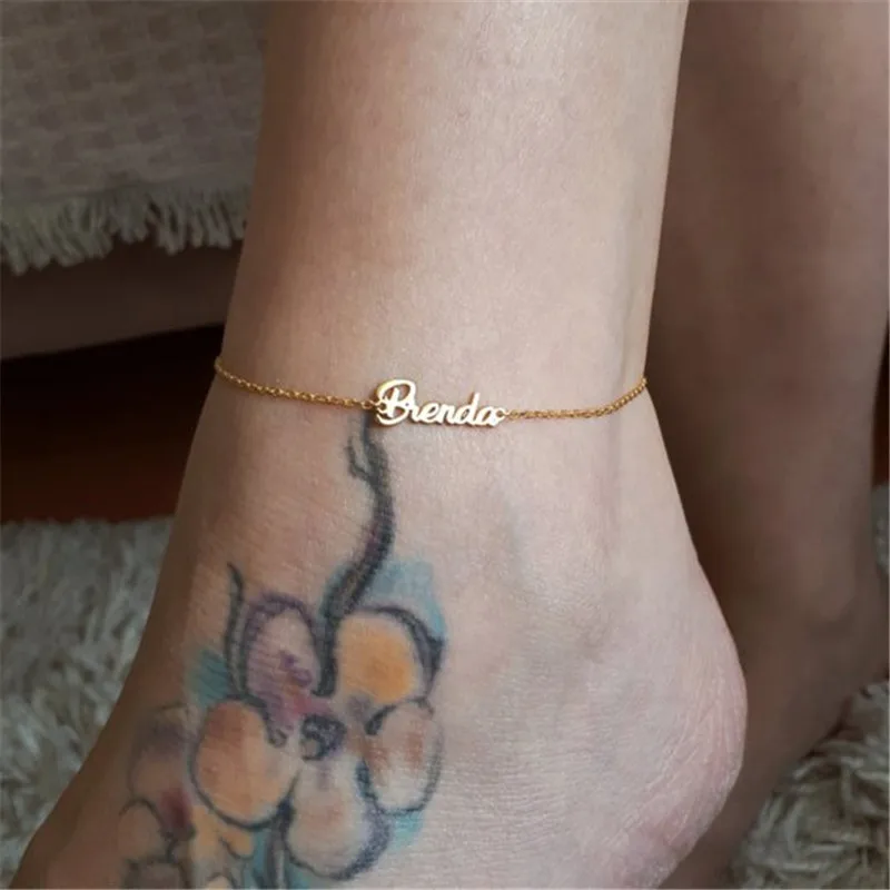 

Personalised Inspirational Jewelry Custom Name Plate Charm Anklet For Women Girls Summer Holiday Gift Stainless Steel Material