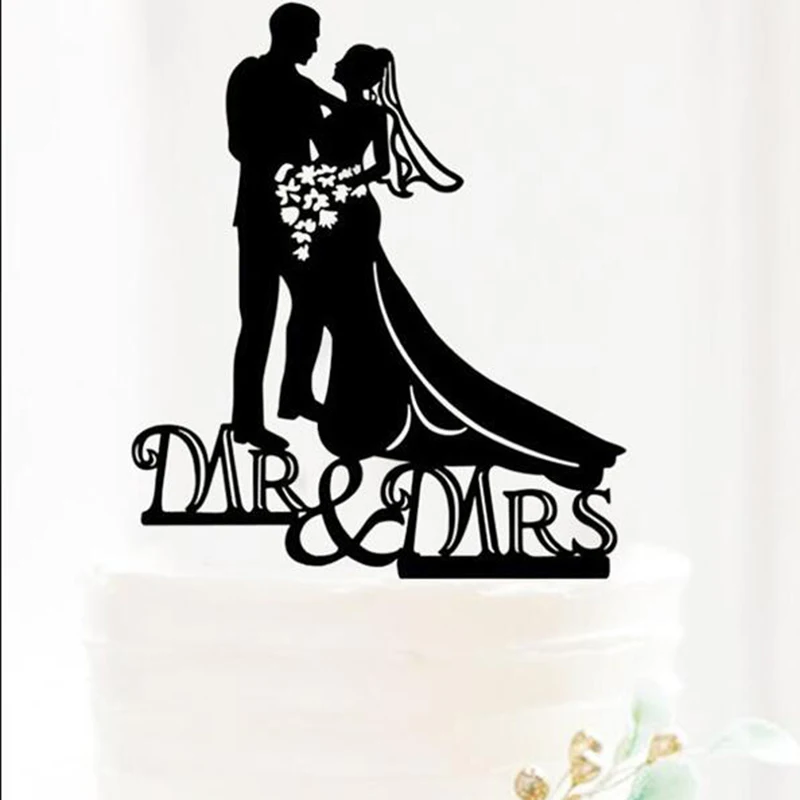 Влюбитесь! Mr Mrs акриловые черные верхушки свадебный торт Топпер романтическая