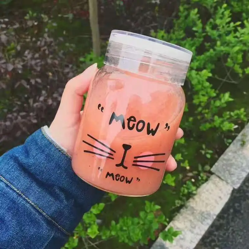 300 мл Милая кофейная кружка с кошачьим лицом, чайные Мультяшные стеклянные чашки, кружка, бутылка для воды, посуда для напитков, креативная чашка для кошек, прозрачное стекло