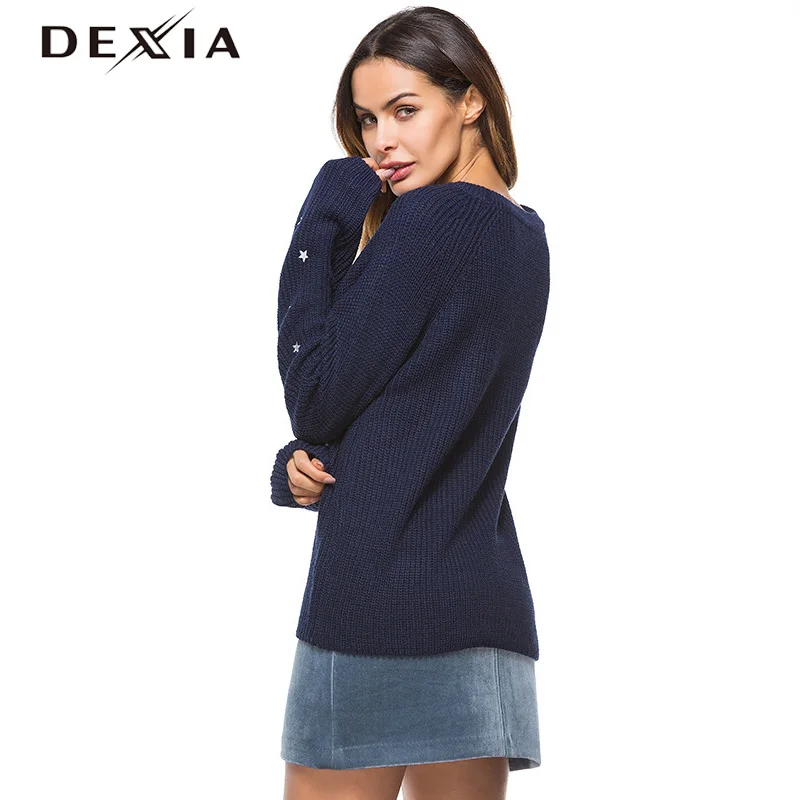 DEXIA Сезон Зима рисунок в звездочку свитер с цветочной вышивкой и Для женщин